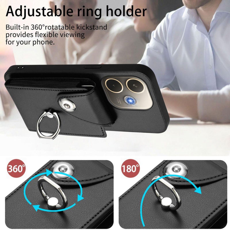 إيروريكس جراب هاتف مزود بحلقة وحقيبة بطاقات عالمية لهاتف OPPO A5 Energy / A5 Pro Global مع حبل طويل (أسود) - Image 4