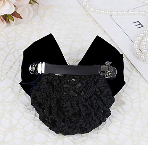 Natuworld Women Hair Bun Cover Net Snood Hairnet Bowknot Decor Satin Bow Barrette French Hair Clip Bow Ribbon Flower Hair Accessories For Stewardess Banks Hotels Restaurant Staff (Black) - Image 4