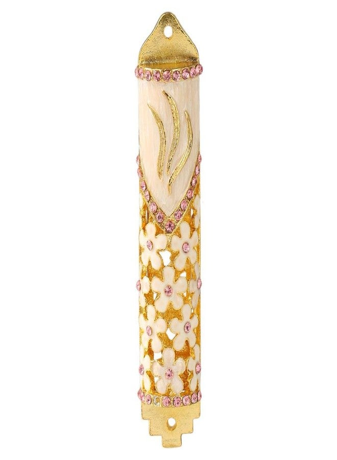 Matashi 4.25" Hand Painted Mezuzah Embellished with Floral Design for Door - Enamel Mezuzah with Scroll - Image 2