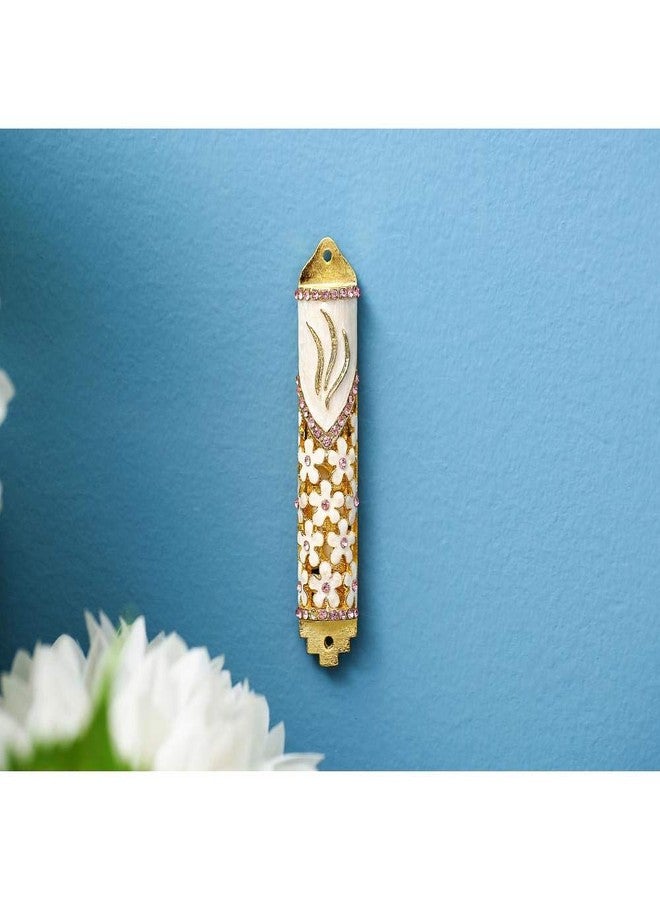 Matashi 4.25" Hand Painted Mezuzah Embellished with Floral Design for Door - Enamel Mezuzah with Scroll - Image 4