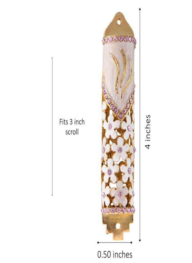 Matashi 4.25" Hand Painted Mezuzah Embellished with Floral Design for Door - Enamel Mezuzah with Scroll - Image 5