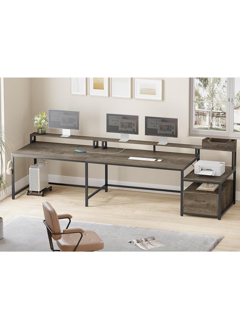 Royal Polar - Shaped Desk with Power Outlet  LED Strip  Reversible L Shaped Corner Computer Desks Gaming Desk with Storage Shelf  Monitor Stand Modern Home Office Desk Writing Desk Modular Dombination Desk - Image 1