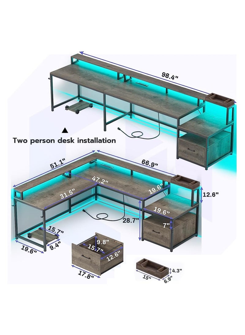 Royal Polar - Shaped Desk with Power Outlet  LED Strip  Reversible L Shaped Corner Computer Desks Gaming Desk with Storage Shelf  Monitor Stand Modern Home Office Desk Writing Desk Modular Dombination Desk - Image 1