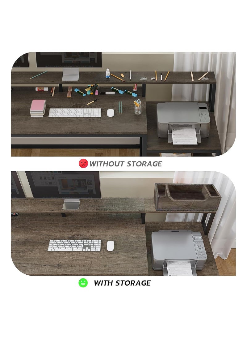 Royal Polar - Shaped Desk with Power Outlet  LED Strip  Reversible L Shaped Corner Computer Desks Gaming Desk with Storage Shelf  Monitor Stand Modern Home Office Desk Writing Desk Modular Dombination Desk - Image 1