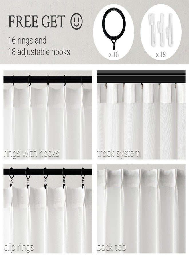 Topfinel Pinch Pleated Sheer Curtains 84 Inches Long,Light Filtering Semi Sheer White Linen Curtains with Hooks Neutral Boho Farmhouse Window Drapes for Living Room Bedroom 2 Panels Set,40x84 Ivory White - Image 2