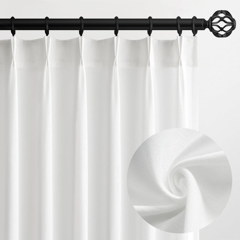 Topfinel Pinch Pleated Sheer Curtains 84 Inches Long,Light Filtering Semi Sheer White Linen Curtains with Hooks Neutral Boho Farmhouse Window Drapes for Living Room Bedroom 2 Panels Set,40x84 Ivory White - Image 1