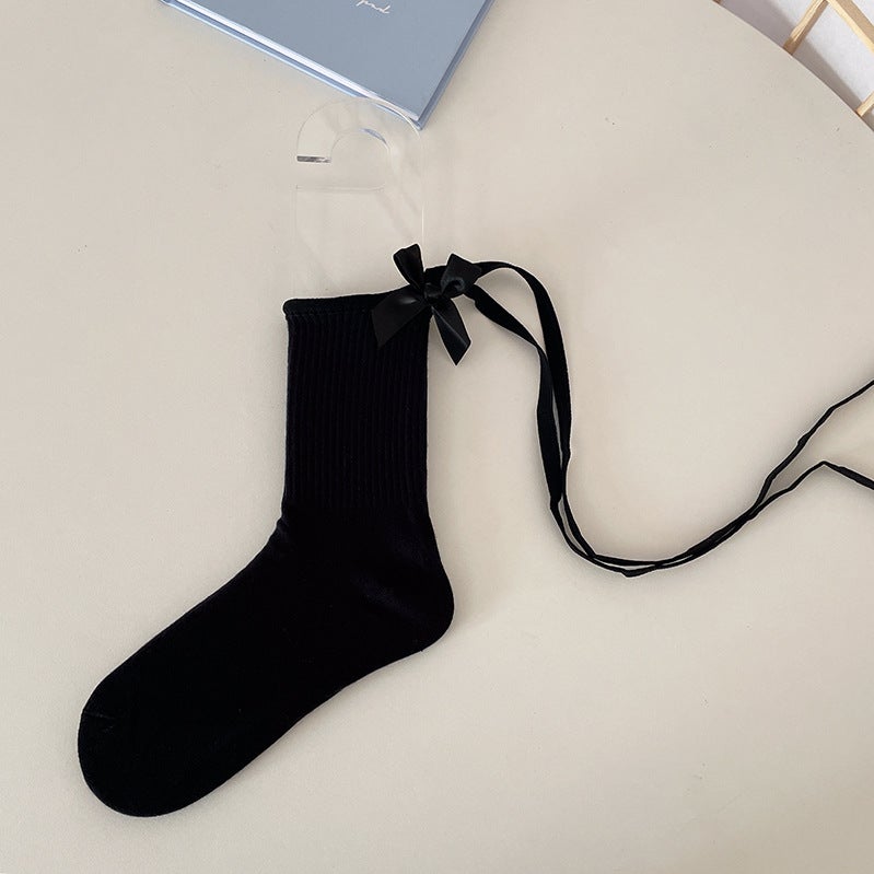 Japanese Style Personality Pure Girl Hot Girl Cute Bow Tie Cuff Socks Cotton Mid-tube Socks Slim Look Fashionable Socks - Image 1