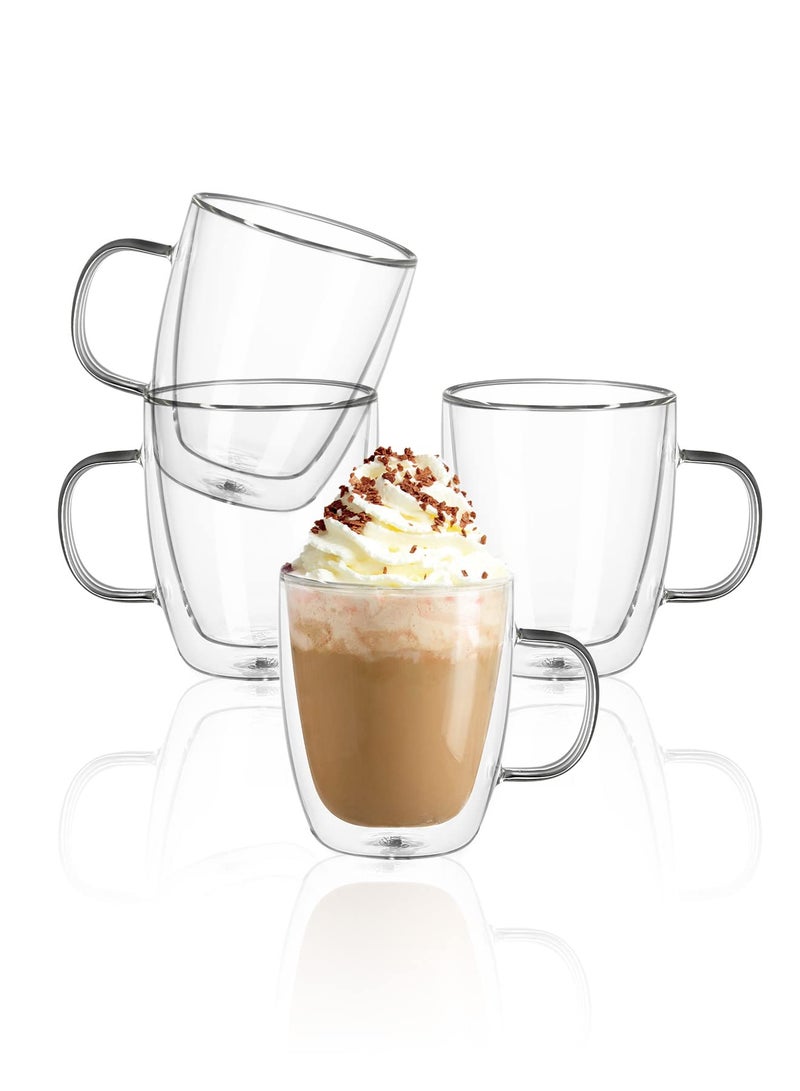 Sweese 12.5oz Borosilicate Glass Coffee Mugs Set of 4 - Double Walled, Clear Cups for Espresso, Latte, Tea - Image 1