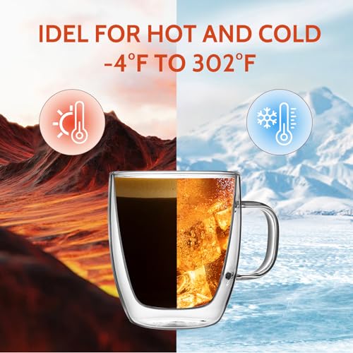 Sweese 12.5oz Borosilicate Glass Coffee Mugs Set of 4 - Double Walled, Clear Cups for Espresso, Latte, Tea - Image 3