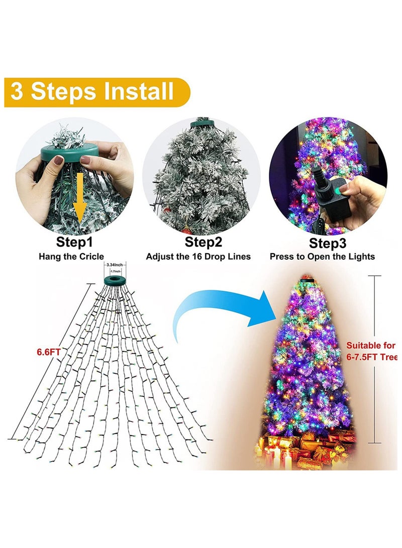 AUTOYSUR Christmas Tree Decorations Lights,2M 400 LEDs Christmas Fairy Lights Waterproof USB Powered Xmas Tree String Lights Tree Waterfall String Lights with Remote for Party Yard Decor-Warm - Image 3