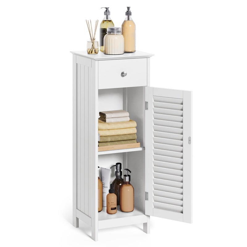 VASAGLE VASAGLE Bathroom Storage Cabinet Small Slim Bathroom Floor Cabinet with Drawer and Shutter Door for Living Room Bedroom 118 x 126 x 343 Inches White UBBC43WT 