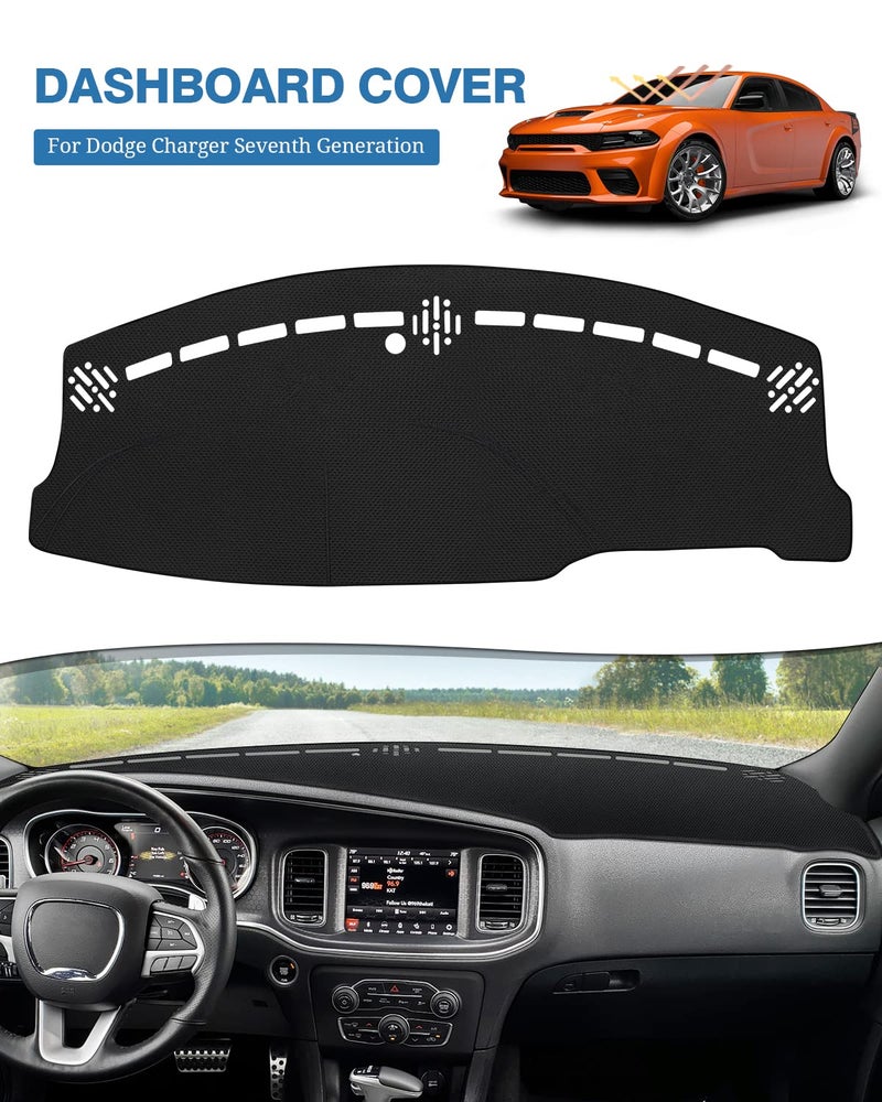 FIILINES Dash Cover for Dodge Charger 2011–2023, Dashboard Cover Mat for Charger Accessories Sunshade Nonslip Mesh Protector No Glare Black - Image 2