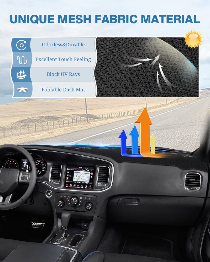FIILINES Dash Cover for Dodge Charger 2011–2023, Dashboard Cover Mat for Charger Accessories Sunshade Nonslip Mesh Protector No Glare Black - Image 3
