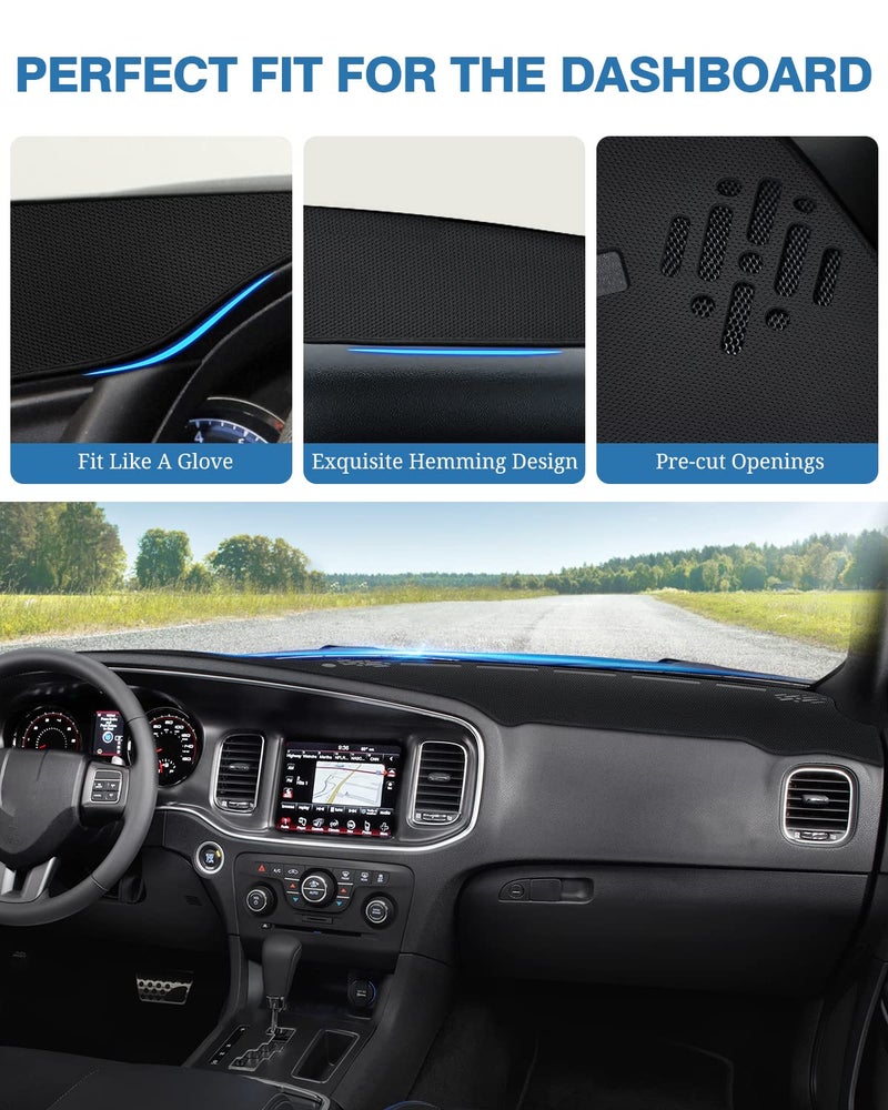 FIILINES Dash Cover for Dodge Charger 2011–2023, Dashboard Cover Mat for Charger Accessories Sunshade Nonslip Mesh Protector No Glare Black - Image 4