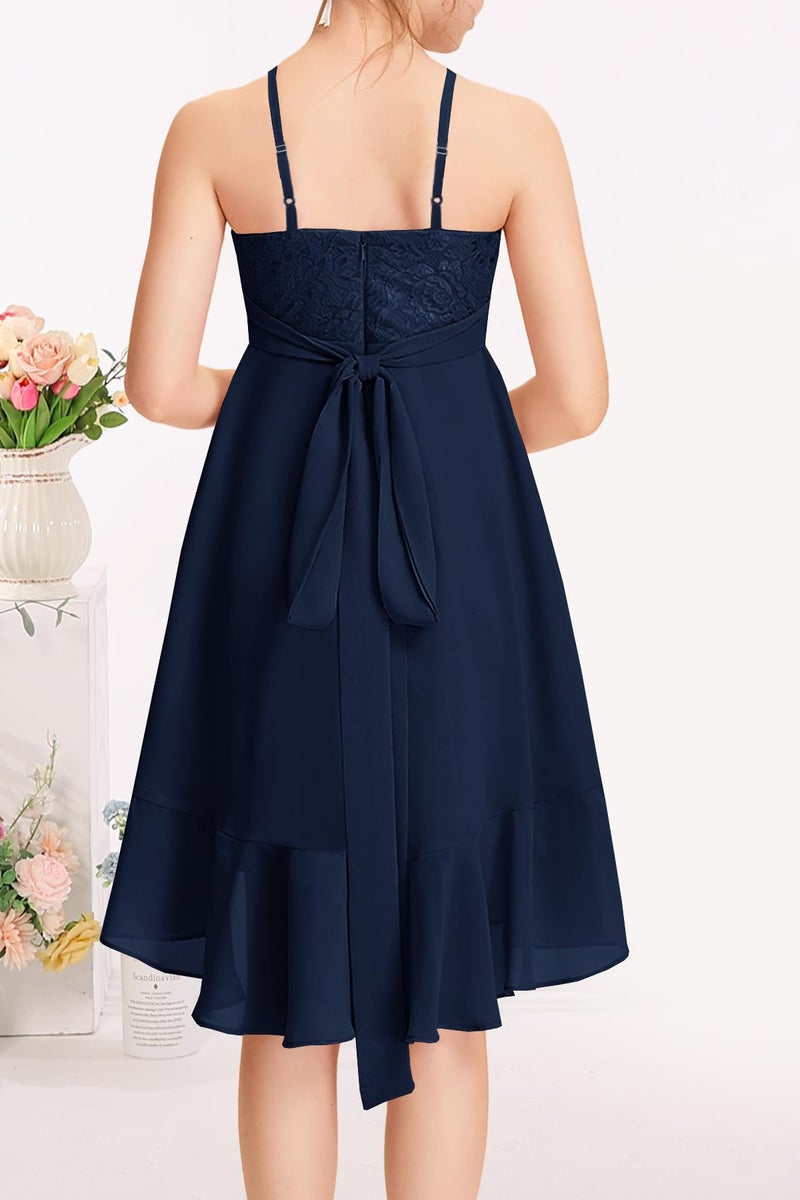 MITILLY Girls Elegant Semi Formal Dress Halter Neck Cotillion Wedding Guest School Dance Prom Cocktail Dressy Dresses 10 Years Navy Blue - Image 4