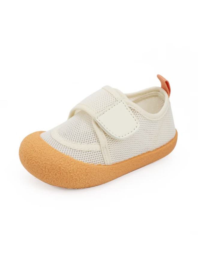 Topstar Kindergarten Indoor Shoes, Children's Canvas Shoes, White Sneakers, Soft-soled Baby Breathable Flats, Beige With Yellow Sole, Size 25 - Image 1