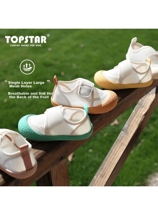 Topstar Kindergarten Indoor Shoes, Children's Canvas Shoes, White Sneakers, Soft-soled Baby Breathable Flats, Beige With Yellow Sole, Size 25 - Image 5