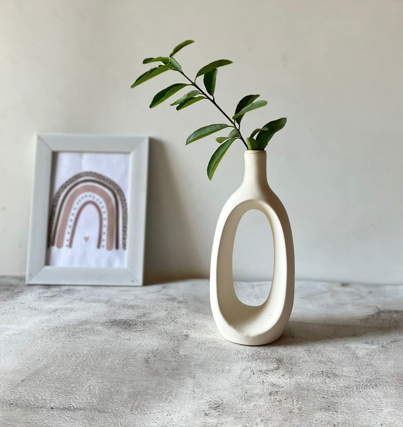 Craftribal Hollow Vase 6 inches, Design Decorative & Pampas Dried Flowers Vase for Home Decoration/Living Room/Bedroom/Office/Table/Bookshelf (White) - Image 2