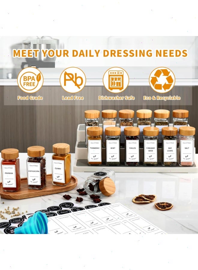 Yoawllty Spice Jars with Labels 12 Pcs - 4 oz Glass Spice Jars with Bamboo Lids, 120 Labels Stickers, Shaker Lids, Collapsible Funnel, 2 Pens, Seasoning Storage Bottles for Spice Rack, Cabinet, Drawer - Image 3