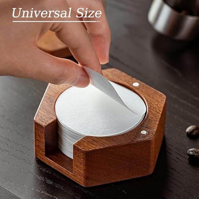 ريحني حامل فلتر القهوة سداسي الشكل مرشحات ورقية ذات مرة واحدة تخزين قرص الإسبريسو شاشة تخزين صندوق خشبي مع غطاء 51 مم 53 مم 55 مم 58 مم - Image 5