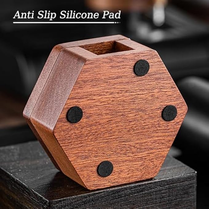 ريحني حامل فلتر القهوة سداسي الشكل مرشحات ورقية ذات مرة واحدة تخزين قرص الإسبريسو شاشة تخزين صندوق خشبي مع غطاء 51 مم 53 مم 55 مم 58 مم - Image 3