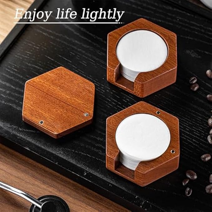 ريحني حامل فلتر القهوة سداسي الشكل مرشحات ورقية ذات مرة واحدة تخزين قرص الإسبريسو شاشة تخزين صندوق خشبي مع غطاء 51 مم 53 مم 55 مم 58 مم - Image 4