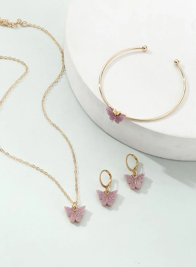 Take Two Girls Purple Sequin Butterfly Charm Necklace, Bracelet and Earrings Set