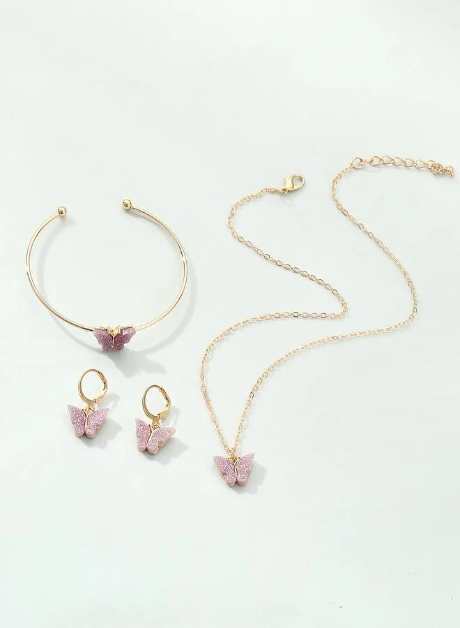 Take Two Girls Purple Sequin Butterfly Charm Necklace, Bracelet and Earrings Set