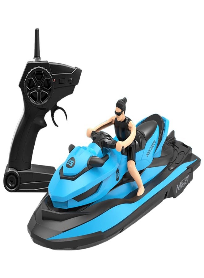 Miracland Remote Control Jet Ski with Driver - High Speed 2.4GHz RC Motorboat Water Toy - Dual Propellers - 2 Speed Levels - 50 Meters Control Range (Blue) - Image 1