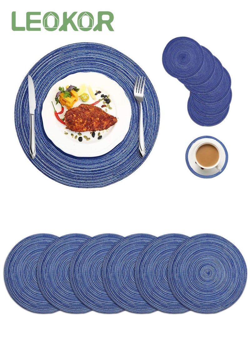 LEOKOR 6 Pack Round Woven Heat Resistant and Anti-Skid Table Mats Kitchen Table Place Mats  - Image 1