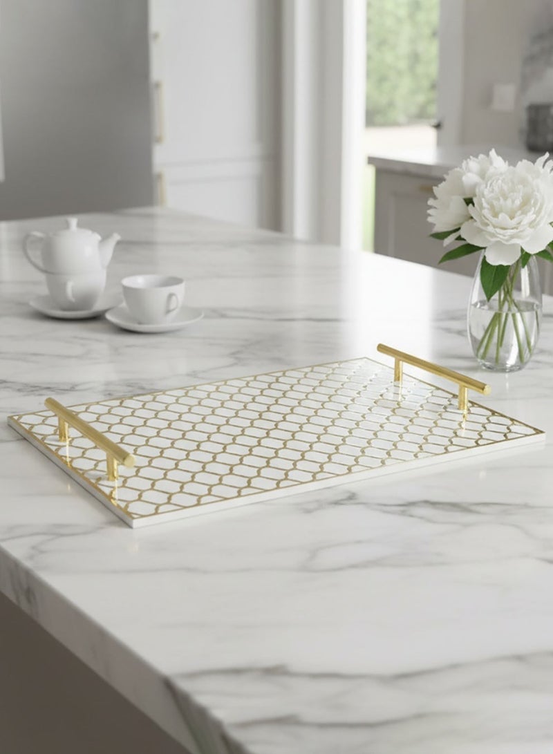 لوحة صينية تقديم من الأكريليك بتصميم مزخرف ومقابض معدنية ذهبية اللون - Image 5