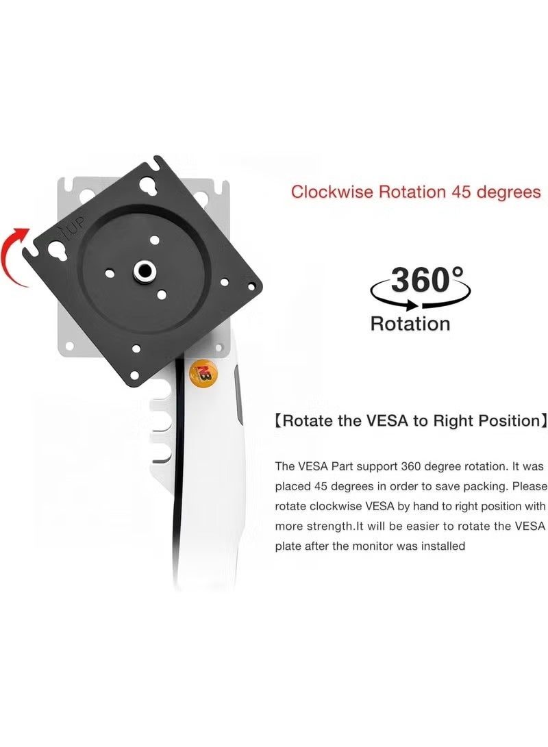 NB ERGONOMIC Universal Monitor Stand Single Arm Swivel Monitor Stand with Gas Spring Arm for 17-30 Inch  White F80 XE - Image 4