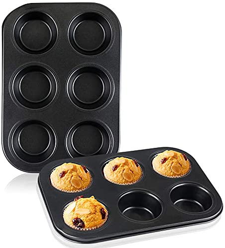 Styxon Muffin Pan 6 Cup Non Stick Muffin Baking Pan Carbon Steel Muffin Pan Bakeware Set Cupcake Baking Pan for Oven Baking 26 X 18 X 2 cm Black Pack 2 - Image 1