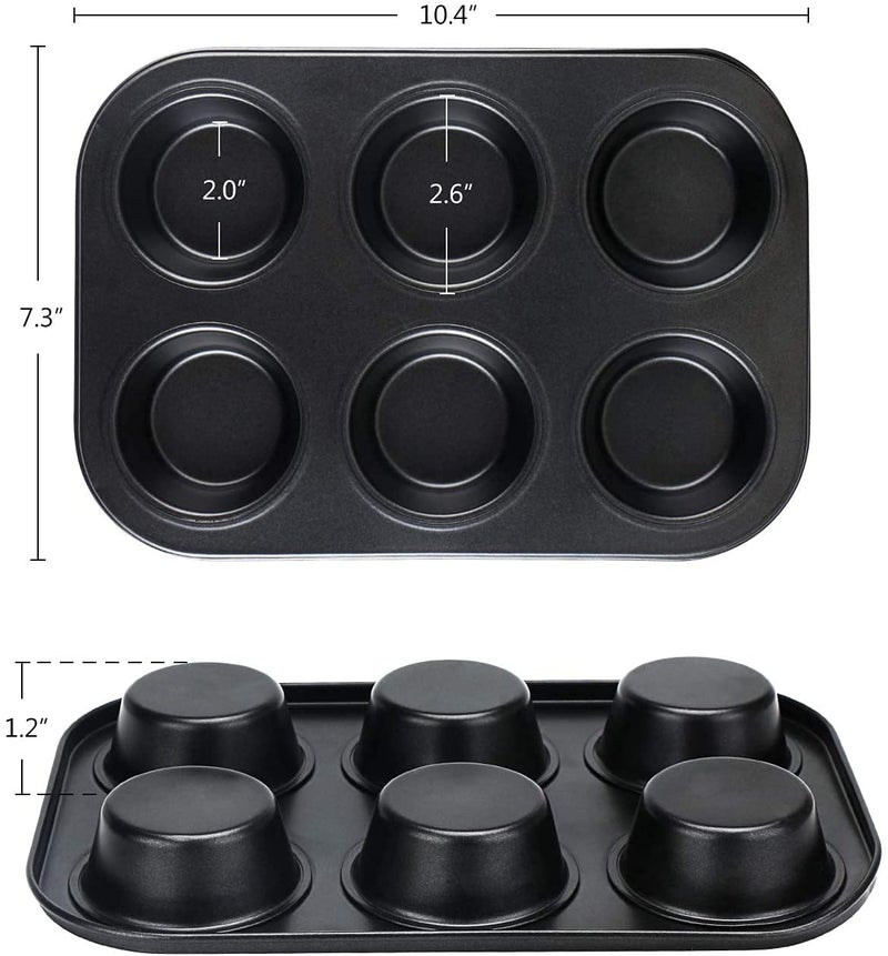 Styxon Muffin Pan 6 Cup Non Stick Muffin Baking Pan Carbon Steel Muffin Pan Bakeware Set Cupcake Baking Pan for Oven Baking 26 X 18 X 2 cm Black Pack 2 - Image 2