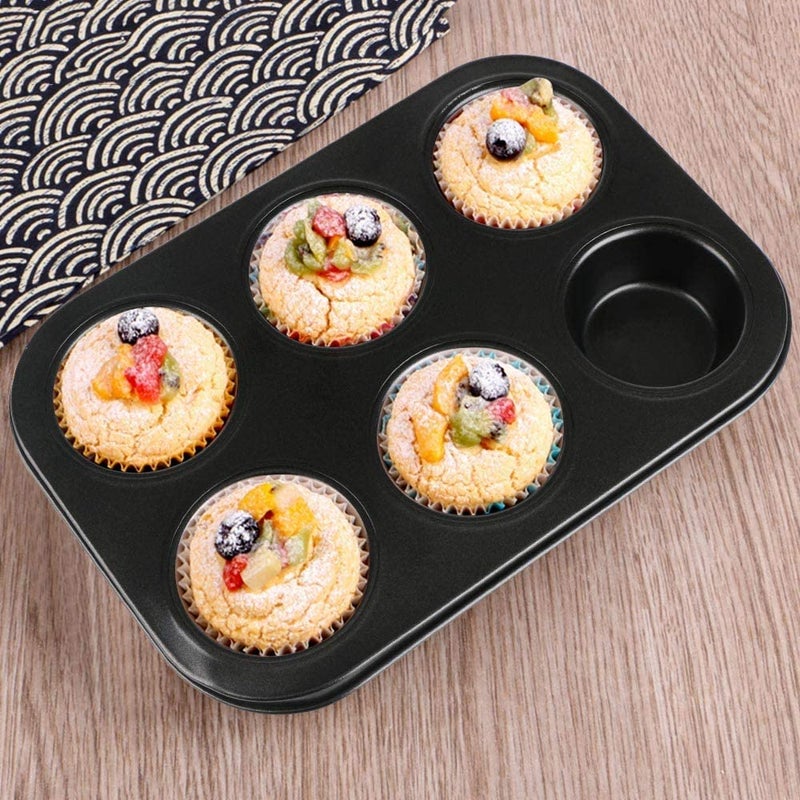 Styxon Muffin Pan 6 Cup Non Stick Muffin Baking Pan Carbon Steel Muffin Pan Bakeware Set Cupcake Baking Pan for Oven Baking 26 X 18 X 2 cm Black Pack 2 - Image 3