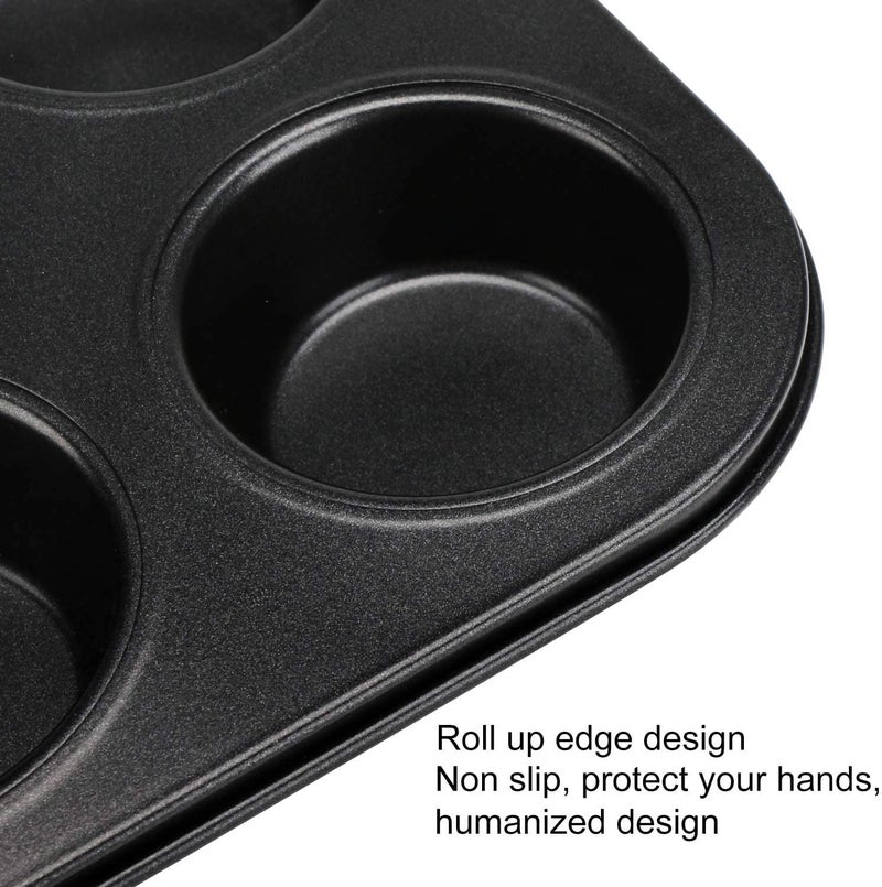 Styxon Muffin Pan 6 Cup Non Stick Muffin Baking Pan Carbon Steel Muffin Pan Bakeware Set Cupcake Baking Pan for Oven Baking 26 X 18 X 2 cm Black Pack 2 - Image 4