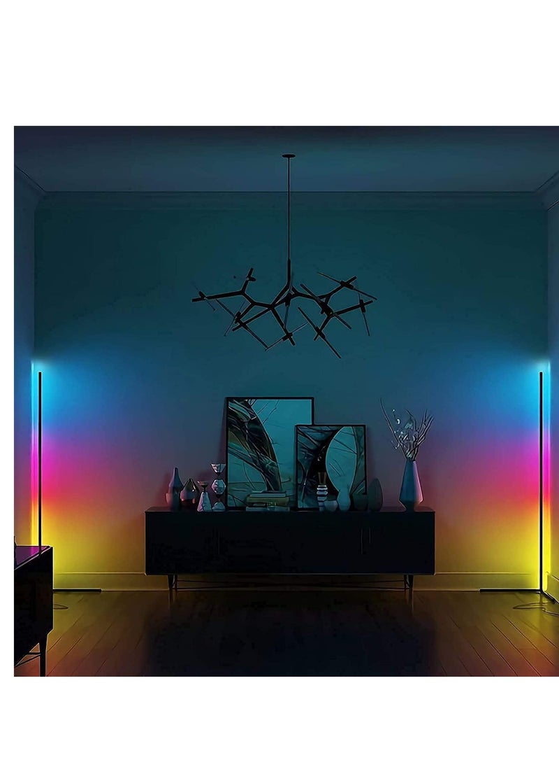 ELTRAZONE - Smart RGB Floor Lamp, LED Corner Floor Lamp for Ambient Background Light, Modern Corner Lamp Color Change and Dimmable, Black with UK Plug, Perfect for Living Rooms and Bedrooms - Image 1