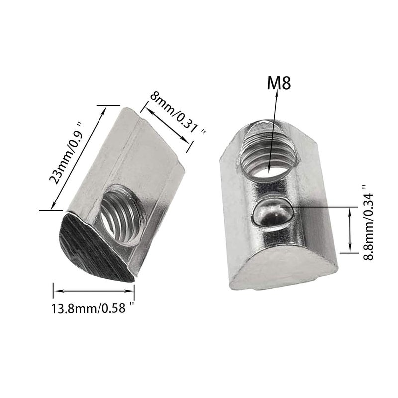 DGZ 4040 Series M8 T Slot Nuts Roll-in Spring Ball Loaded Elastic Nuts Carbon Steel for 4040 Series Aluminum Extrusion Profile Rail with 8mm Slot for 3D Printer（20Pcs） - Image 4