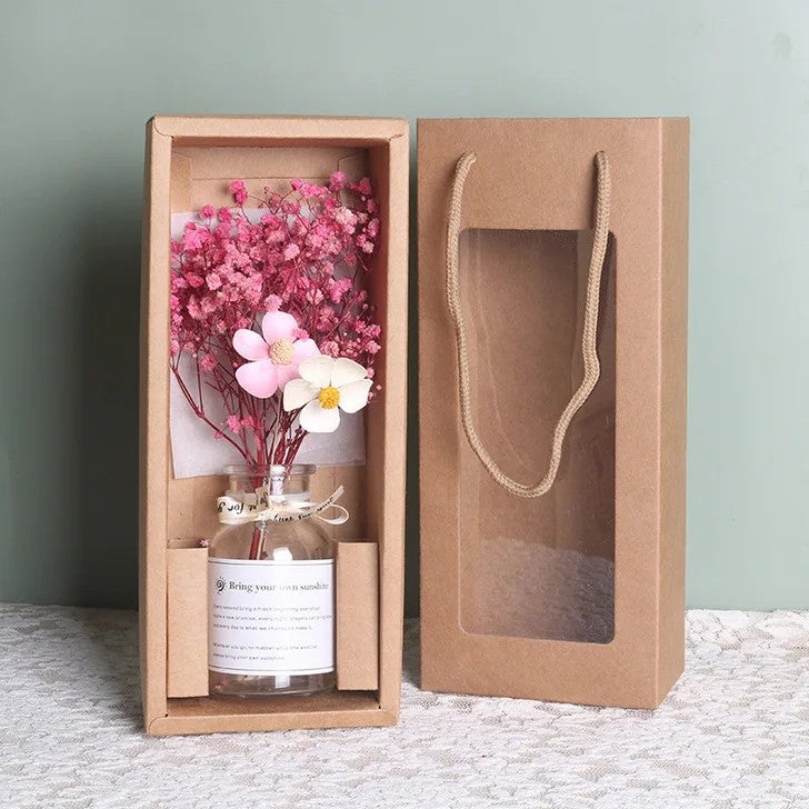 Bluejw Small Eternal Dried Flower Bouquet in Glass Vase – Preserved Gypsophila & Sunflower Arrangement, Natural Dried Plants Decor for Teacher's Day, Mother's Day or Home Gift - Image 1