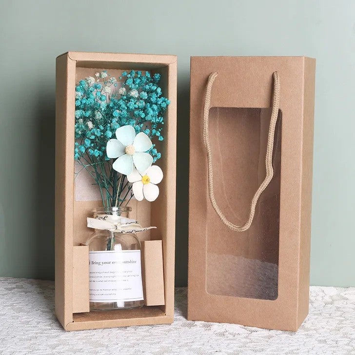 Bluejw Small Eternal Dried Flower Bouquet in Glass Vase – Preserved Gypsophila & Sunflower Arrangement, Natural Dried Plants Decor for Teacher's Day, Mother's Day or Home Gift - Image 5