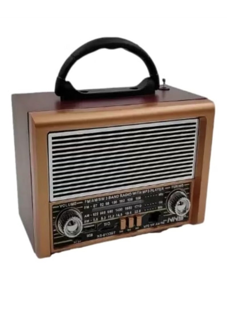 Portable Fm Radio NS-8133BT FM/AM/SW 3-Band Retro Wireless Radio with USB Cable - Image 1
