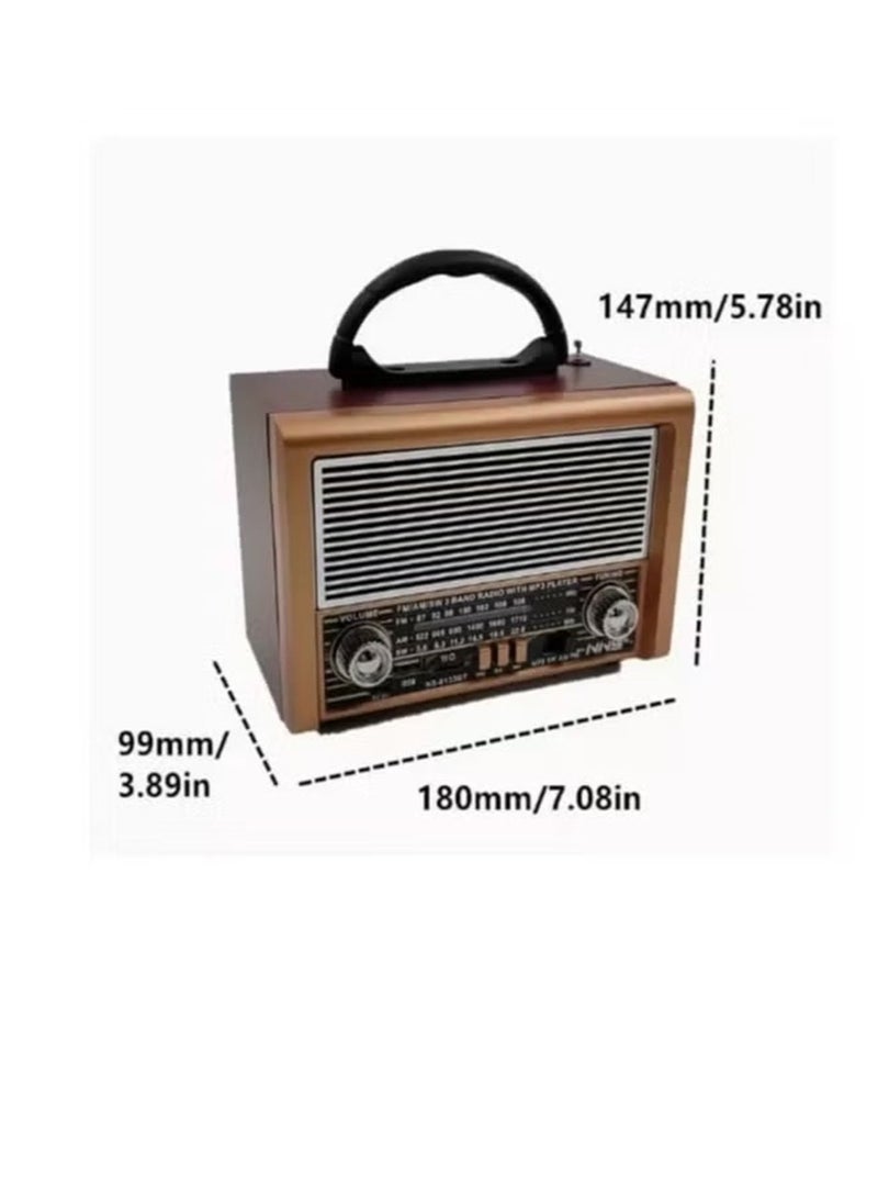 Portable Fm Radio NS-8133BT FM/AM/SW 3-Band Retro Wireless Radio with USB Cable - Image 2