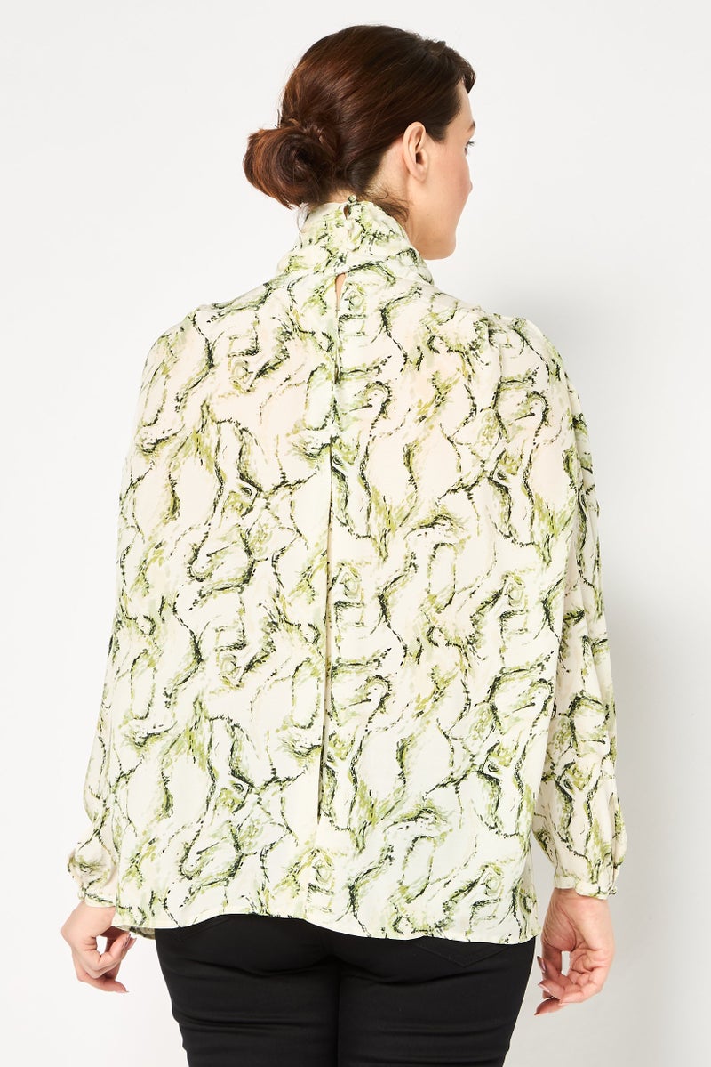 SELECTED Women Mock Neck Long Sleeves Allover Print Blouse, Multicolor - Image 4