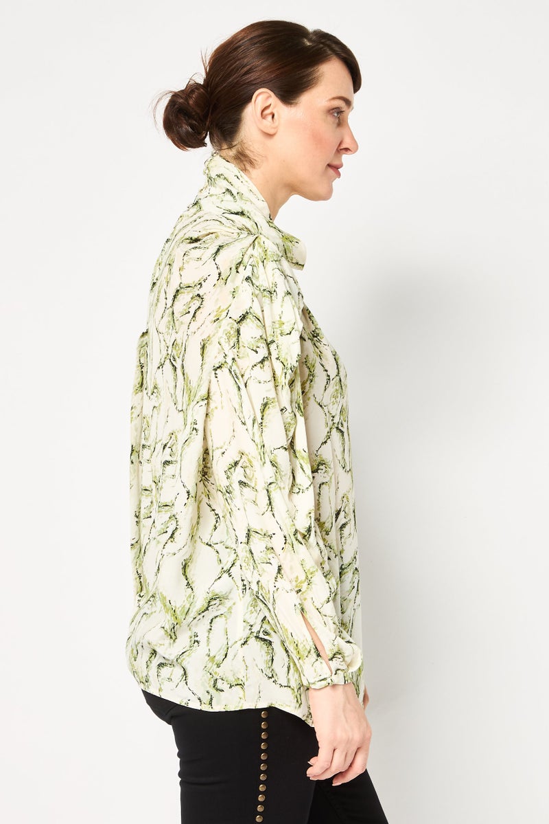 SELECTED Women Mock Neck Long Sleeves Allover Print Blouse, Multicolor - Image 3