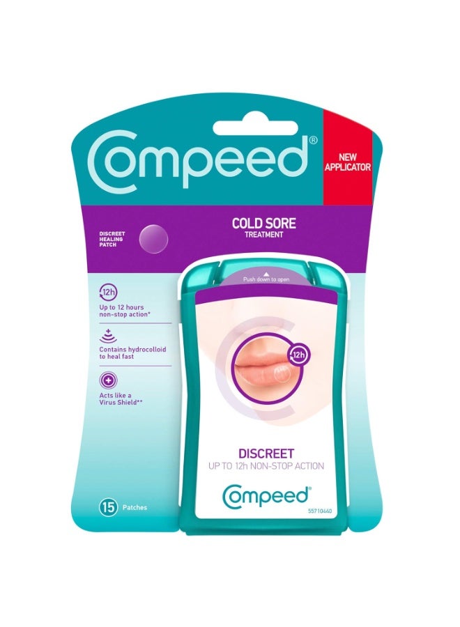 Compeed Cold Sore Patch-Invisible, Fever Blisters For Lips With 12 Hours Non Stop Action Lip Patch For Women, Men, 15 Patches Pack, Set Of 2 Box - Image 1