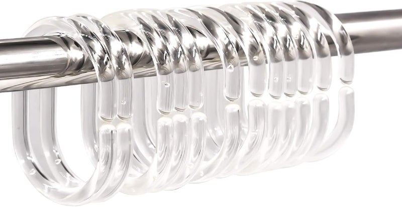 Qulable 24 pcs Shower Curtain Rings Plastic Shower Curtain Hooks C-Shaped Rings Hook Hanger Bath Drape Loop Clip Glide Bathroom Shower Window Rod (Clear) - Image 1