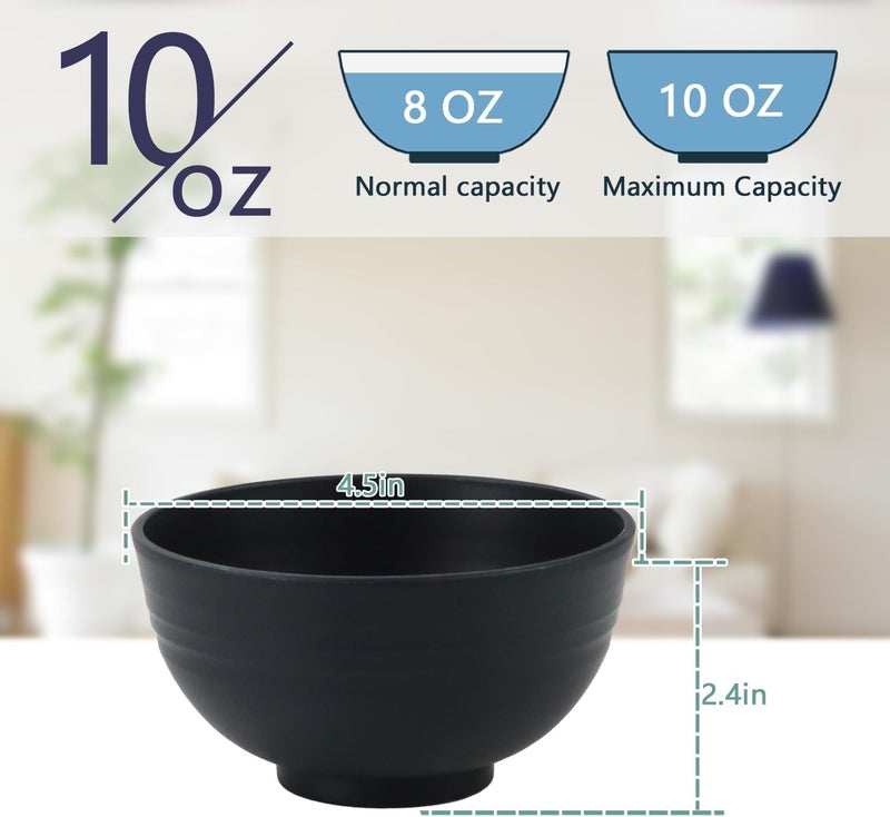 Homienly Wheat Straw Small Bowl Set of 8 Unbreakable Dessert Bowl  10 OZ Wheat Straw Mini Bowls for Kitchen Kids Microwave and Dishwasher Safe Bowls for Snack Appetizer Ice Cream Black - Image 2