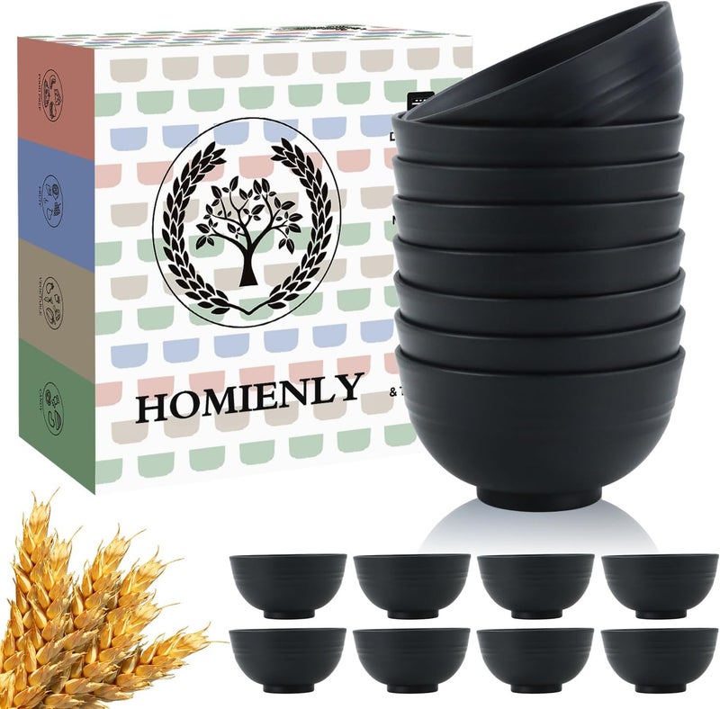 Homienly Wheat Straw Small Bowl Set of 8 Unbreakable Dessert Bowl  10 OZ Wheat Straw Mini Bowls for Kitchen Kids Microwave and Dishwasher Safe Bowls for Snack Appetizer Ice Cream Black - Image 1