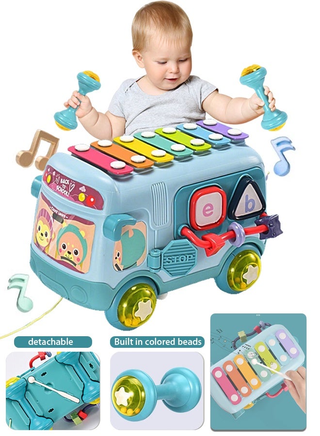 حافلة دقّ للأطفال الصغار، حافلة مونتيسوري موسيقية تعليمية 5 في 1، لعبة فرز الأشكال، لعبة دقّ، وأنشطة تنموية للأطفال من عمر 1-3 سنوات. آمنة ومتينة وتعليمية - تعزز المهارات الحركية والتطور المعرفي والتعلم الموسيقي مع لعبة الدقّ، وفرز الأشكال، وآلة الزيلوفون الخشبية، والأنشطة التنموية للأطفال من عمر 1-3 سنوات. هدية مثالية للأولاد والبنات. - Image 1