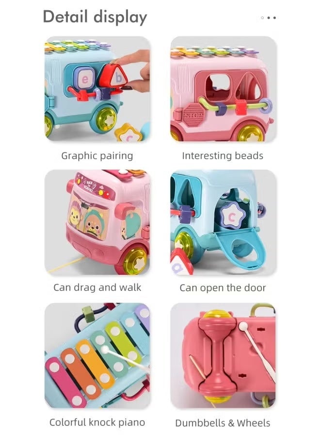حافلة دقّ للأطفال الصغار، حافلة مونتيسوري موسيقية تعليمية 5 في 1، لعبة فرز الأشكال، لعبة دقّ، وأنشطة تنموية للأطفال من عمر 1-3 سنوات. آمنة ومتينة وتعليمية - تعزز المهارات الحركية والتطور المعرفي والتعلم الموسيقي مع لعبة الدقّ، وفرز الأشكال، وآلة الزيلوفون الخشبية، والأنشطة التنموية للأطفال من عمر 1-3 سنوات. هدية مثالية للأولاد والبنات. - Image 3